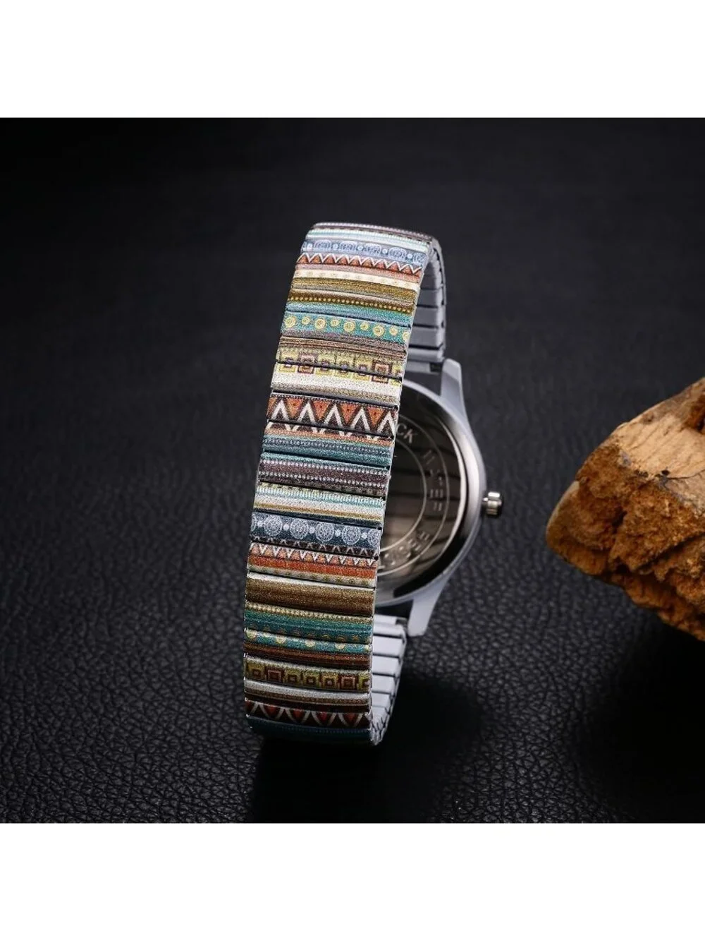 Women's Multi Color Analog Elastic Bohemia stripe Bohemia Number Bracelet Watch